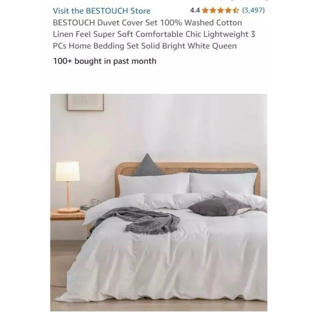 BESTOUCH Duvet Cover Set 100% Washed Cotton Linen Feel Super Soft Comfortable